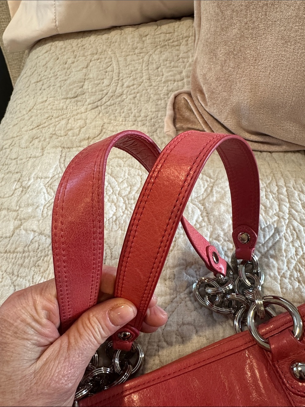 Coach Tote. Coral pink leather with Front Flap Pocket and Silver Hardware - Picture 10 of 13